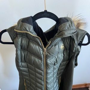 Michael Kors Olive Hooded Puffer Vest